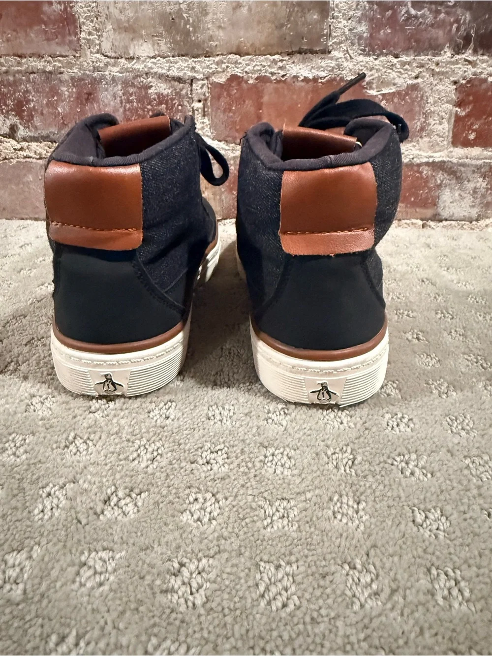 Original Penguin Kids Black High-Top Casual Boots with Brown Trim